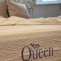 NapQueen Cooling Gel Memory Foam Queen Mattress with bed frame + bean bag and a 40’ Insignia TV