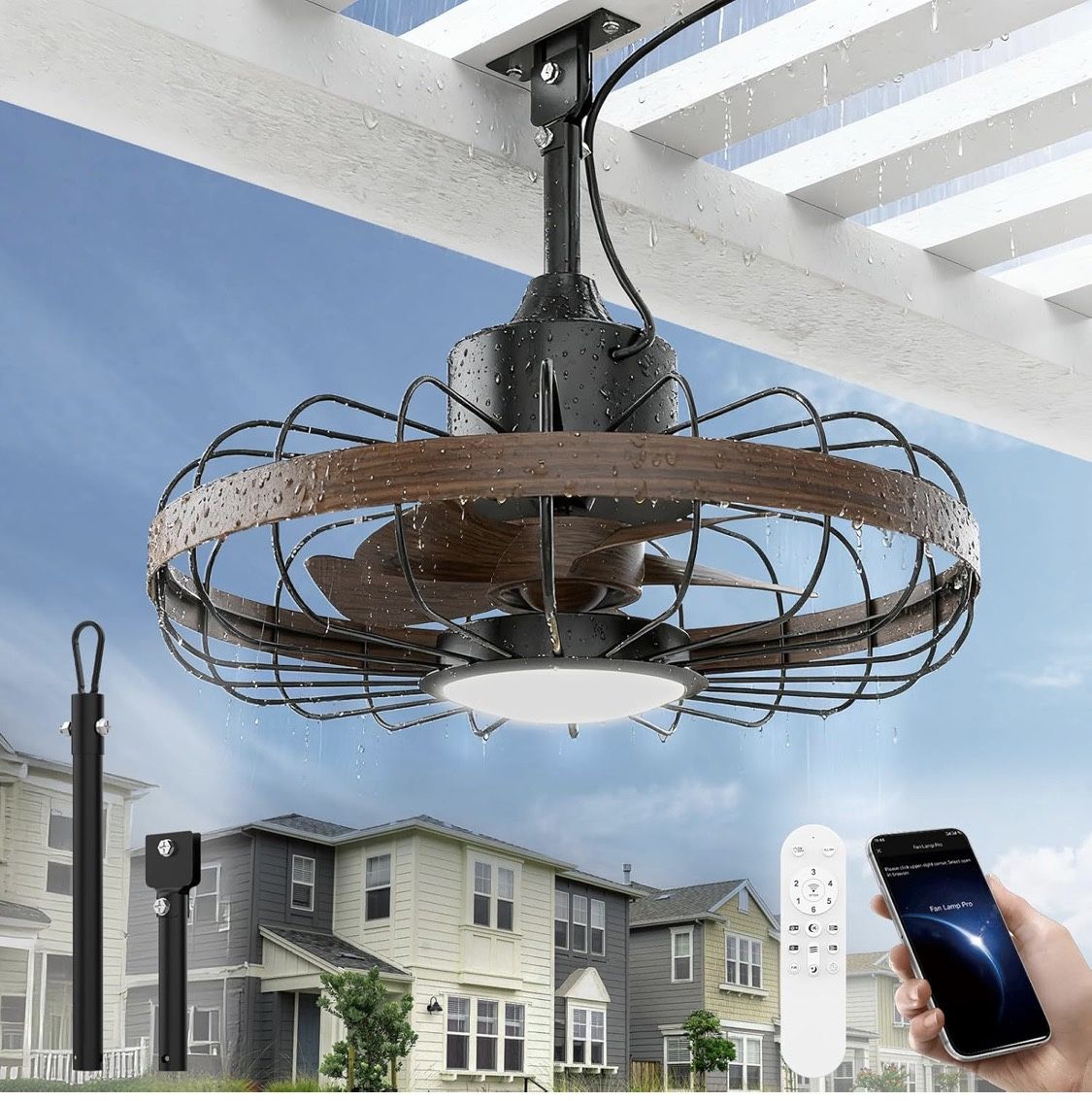 Outdoor Ceiling Fans with Light for Patios, 20”Inch Ceiling Fan Smart APP & Remote Control, 6 Speeds, 3 Color Temperatures, Gazebo Lights Outdoor Ceil