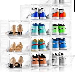 Clear Shoe Storage Boxes 12 Pack XL Stackable Sneaker Organizer Drop Front Bins