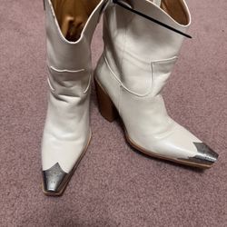10 White Western Cowboy Boots High Heels Shoes 