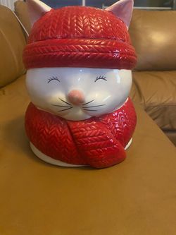 Ceramic Cat Holiday Cookie Jar with Lid