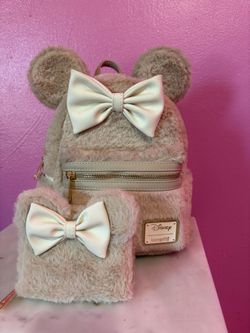 Loungefly Disney Minnie Mouse Fuzzy Mini Backpack Set
