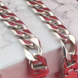 8.25" VINTAGE Sterling Silver Miami Cuban Flat Link Bracelet.