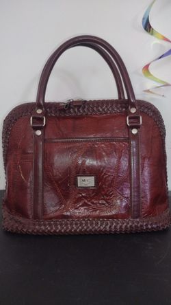 Mark Chantel Burgundy Leather Handbag with Woven Trim