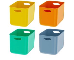 OWill 4-Pack 22L Plastic Storage Bins and Baskets for Efficient Home Classroom Organization - Multiple Colors containers for Kitchen, Cupboard Box, Ba