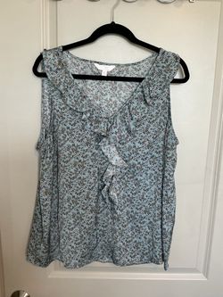 Floral Ruffle Front Sleeveless Blouse XL