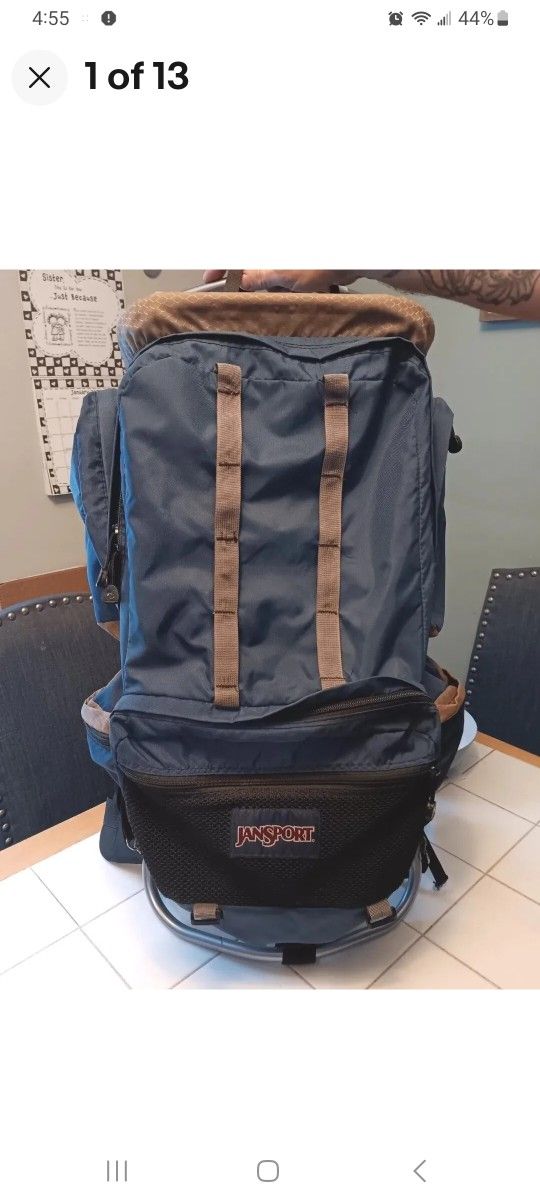 Jansport Blue And Brown External Frame Camping / Hiking Outdoor Backpack 15x33