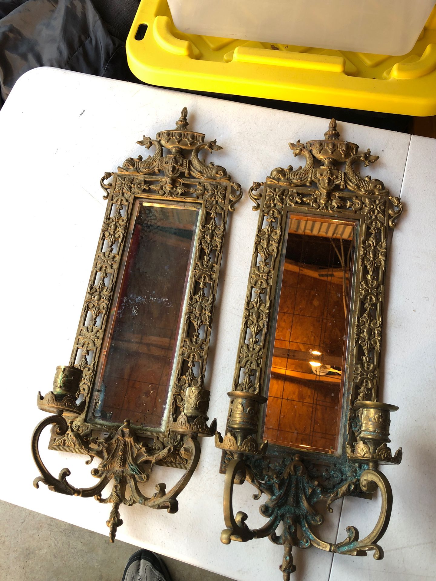 Victorian Candle Sconce Mirrors Fish Motif deco