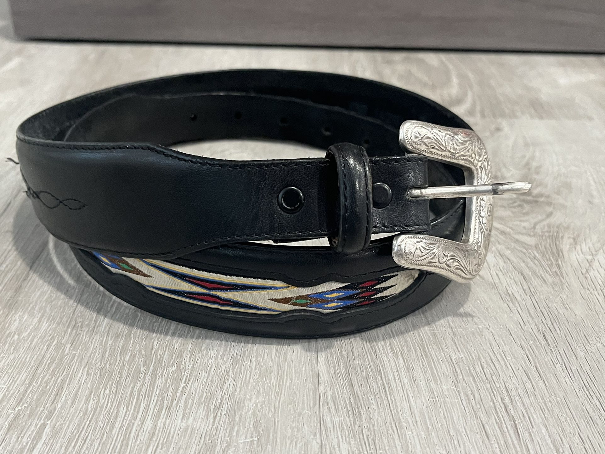 Tony Lama Black Leather Southwestern Belt Size 36
