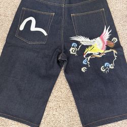 New Seagull print Evisu shorts mens