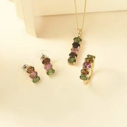 Multi-Tourmaline Ring, Earrings & Necklace set - new