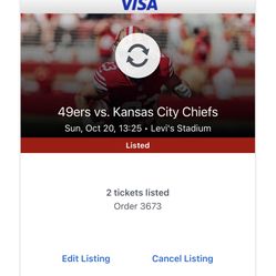 49ers vs. Kansas City Chiefs - 2 Red Zone tickets - Section 111 Row 9 - Aisle seats $ 1219 each OBO