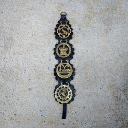 Vintage Brass Horse Medallions/Leather Strap