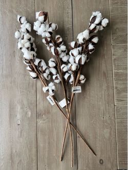 Set of 3 Faux Cotton Stems – 30” Farmhouse & Cottage Decor