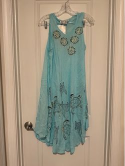 Aventura Aqua Turtle-Print Sleeveless Maxi Dress/coverup OS