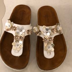 Giulia Palai Italy Leather Girls Floral Sandals Shoes Flats Slip Ons Size 12.5 kids Childrens