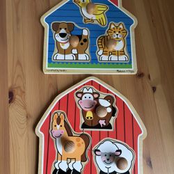 Melissa & Doug Barnyard Animals & Family Pets Jumbo Wooden Knob Chunky Toddler Puzzle