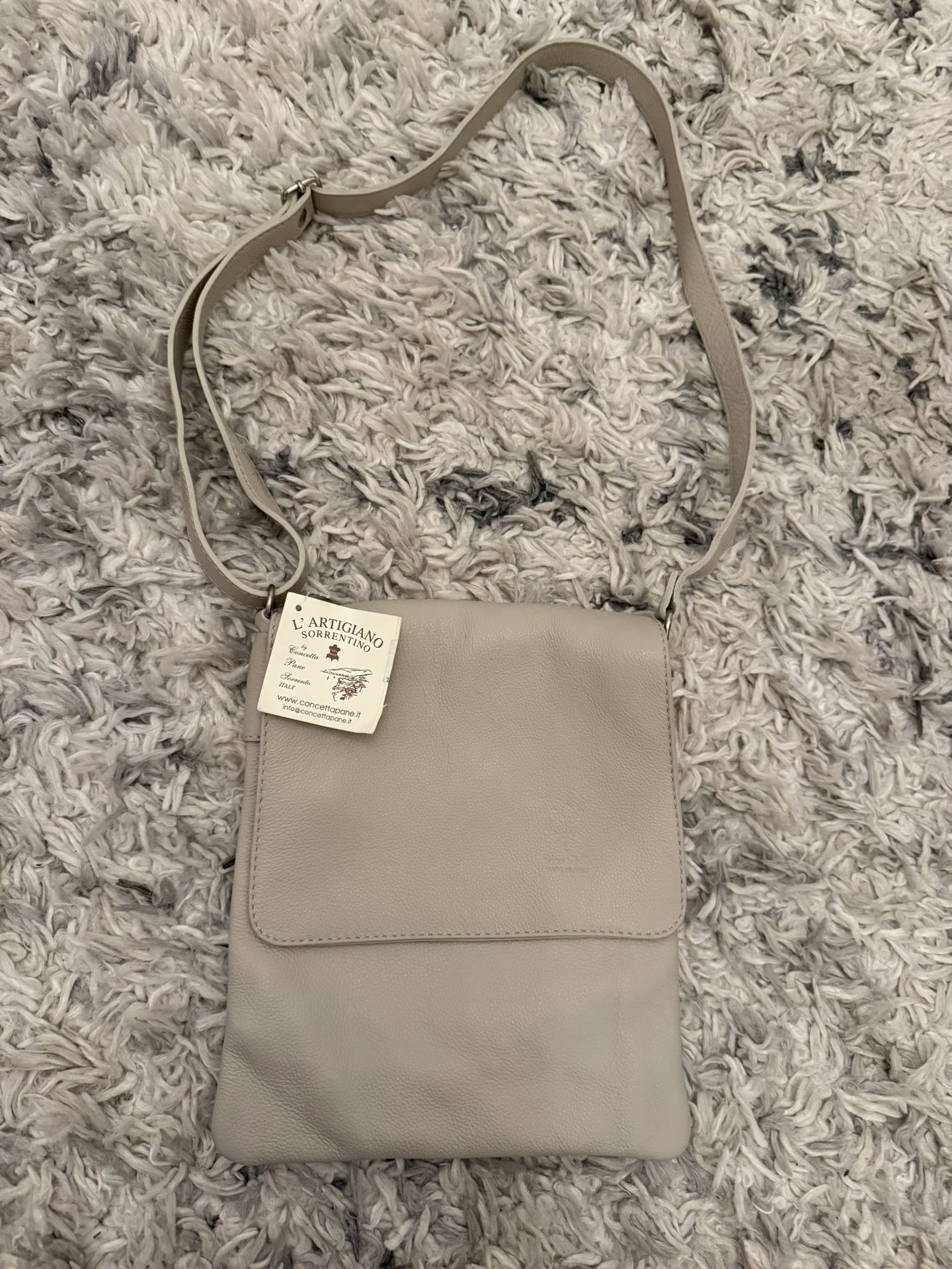 Italian Leather Made In Italy Beige Crossbody New with Tags
