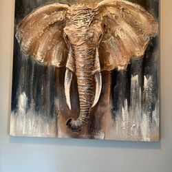 Fabric and paint elephant canvas 39..5 x 39.5
