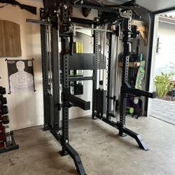 PRO SERIES Ultimate 3-1 Half Rack Functional Trainer w/Smith Machine Bar | 400lb Stack | Gym Equipment | Fitness | Commercial | Squat Rack 