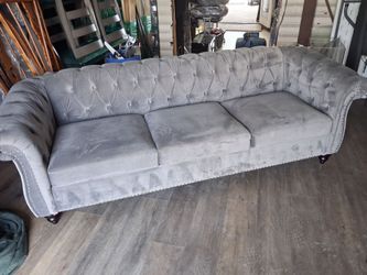 Mid Century Modern Sofa for Bedroom,Office (Grey Velvet Couch, 3 Seater)