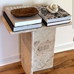 2 Turkish travertine stone side tables $299 for both CAN DELIVER!