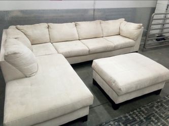 Huge Macy’s Beige Microfiber Sectional Sofa with Left Chaise & Ottoman