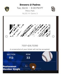 1 ticket NLDS GAME 3 at Petco tonight