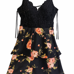 Juniors' Lace Floral-Print Fit & Flare Dress ONE USE