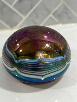 Designer Hand Blown Art Glass.  OBG.  Medium Black Elegance Paperweight 
