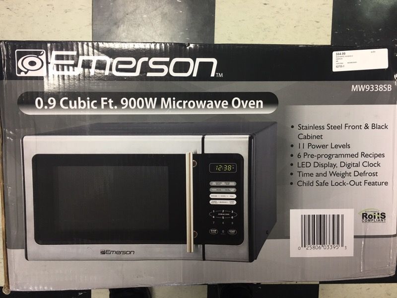 Emerson MW9338SB Stainless Steel 900-Watt Microwave: NIB