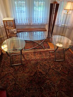 3 pc. MODERN Coffee & End Tables Set Oval Plate Glass