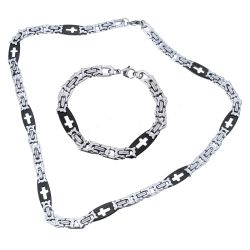 Brand New Stainless Steel Set Byzantine 2 Tone Black/Silver 6mm Necklace Size: 23" Bracelet Size : 9