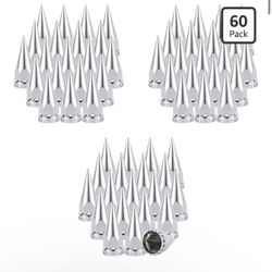Lug Nut Covers 33mm 4-3/4" Spike Push-on Nut Covers 60 Pack, ABS Chrome Plastic Caps Anti-Rust Lug Nut Cover for Semi Trucks Trailers