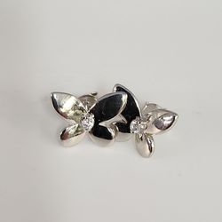 925 Sterling Silver Floral Butterfly design Stud Earrings with CZ accent