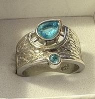 Sterling Silver Ring w/Blue Topaz Stones