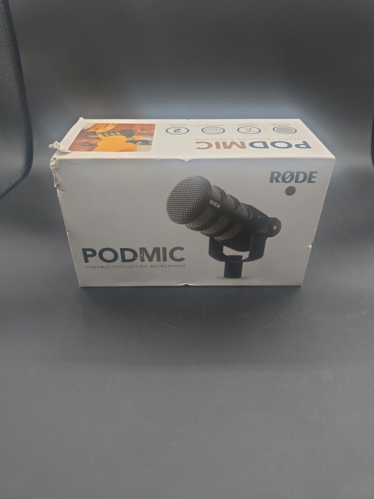 the RØDE PodMic Dynamic Podcasting Microphone.