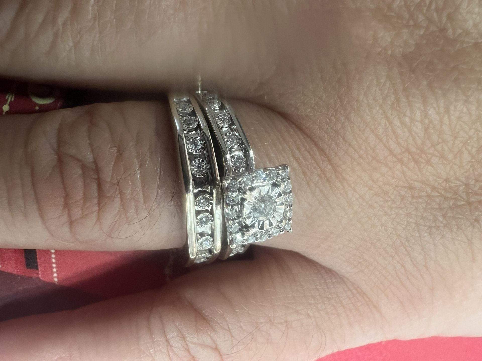 14K Solid White Gold Wedding Ring Set 5.6Gr Size 8.5