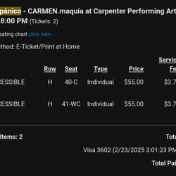 Two tickets To Ballet Hispanico 