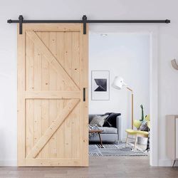 EaseLife 42in x 84in Sliding Barn Door with 7FT Barn Door Hardware Kit & Handle Included,DIY Assemblely,Easy Install,Interior Rooms & Storage Closet,K