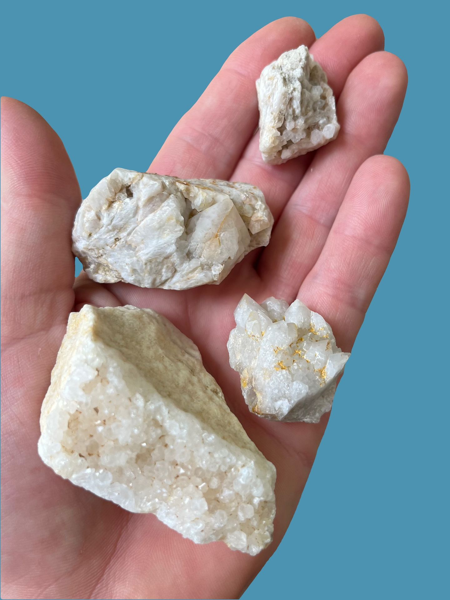 Set Of 4 Quartz Crystal Clusters. Rocks Crystals Gemstones Minerals