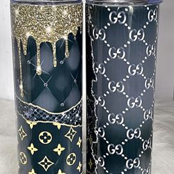 Designer Gucci And Louis Vuitton Tumblers, Designers Gifts, Black, Gold, Silver 
