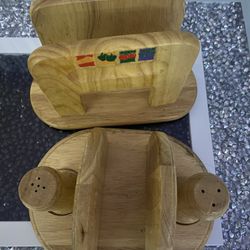 Wooden Salt And Pepper And Napkin Holder 