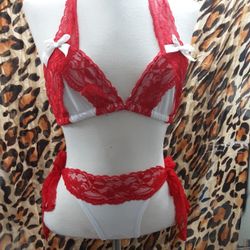 Red Lace And White Bikini 