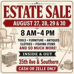Private Estate Sale-August 27-30 8 until 4 INSIDE and OUTSIDE
