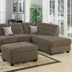 Brand New Waffle Suede Plush L Shape Sectional With Free Matching Ottoman 