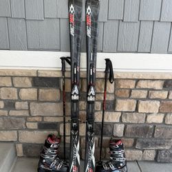 SKI PACKAGE Volkl RC30Ti 163cm Salomon Mission RS Boots 26 Scott Poles