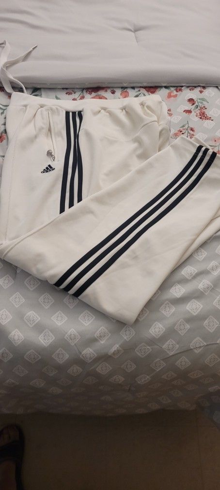 Men's Sz L White Adidas Athletic Pants