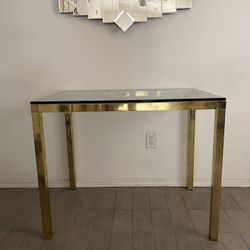 Mid Century MCM Brass Table W Glass Top