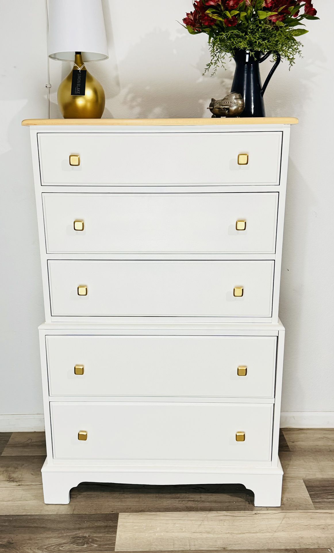 Dresser- 🥰 Beautiful Dresser 5 Drawers Maple Solid Wood Tallboy Tall Dresser 